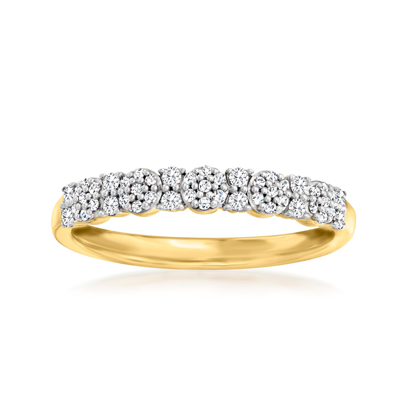 Gold-tone diamond cluster ring with round bezel-set stones across top