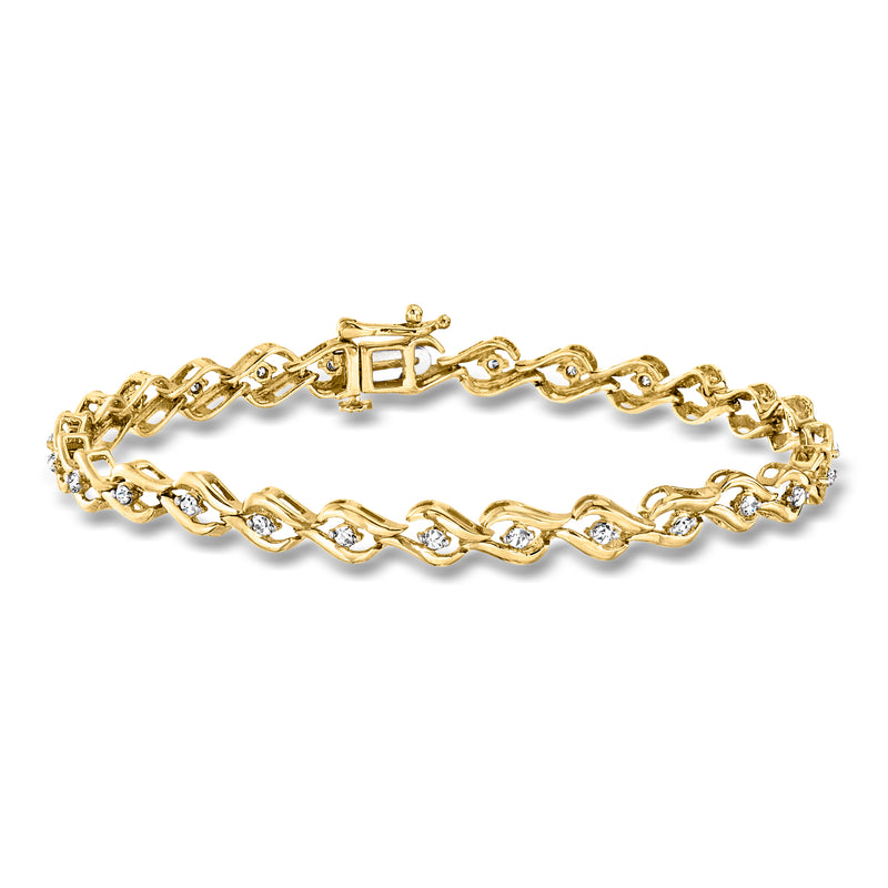 18kt gold over sterling diamond swirl bracelet with interlocking chain links
