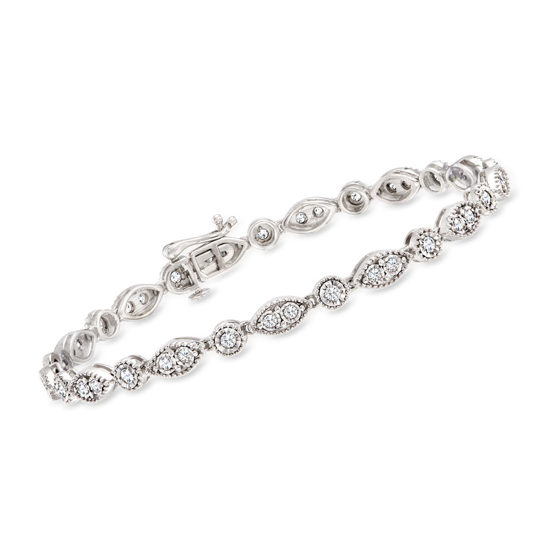 Sterling silver diamond cluster bracelet with round and marquise settings