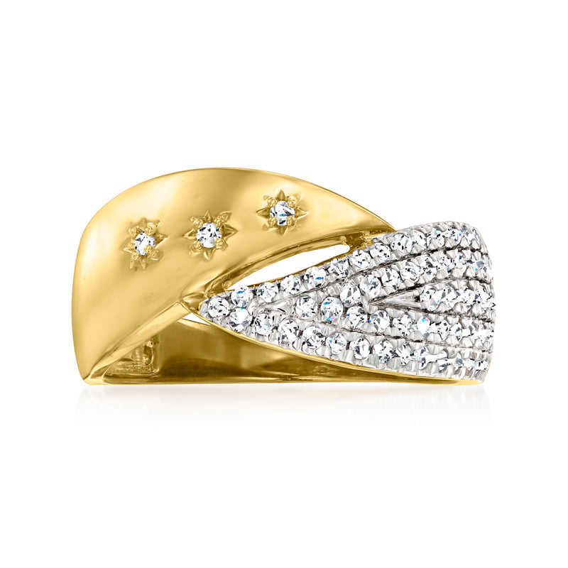 Diamond star crossover ring in 18kt gold over sterling