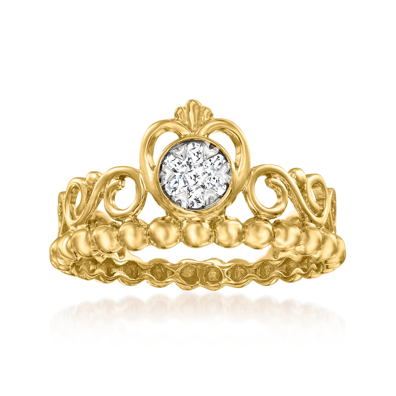 10kt yellow gold tiara ring with round diamond cluster center