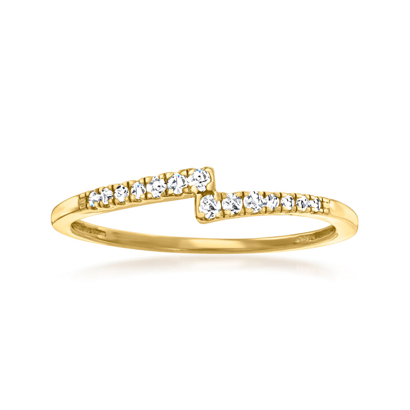 10kt yellow gold diamond linear band ring with small channel-set stones, bright finish