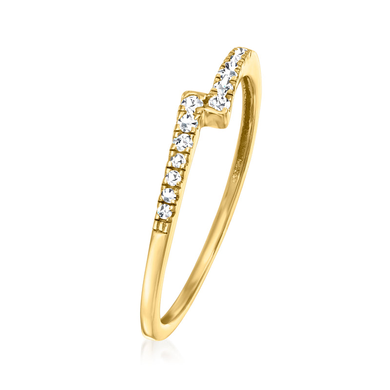 Yellow gold linear diamond band ring shown from the side with aligned stones