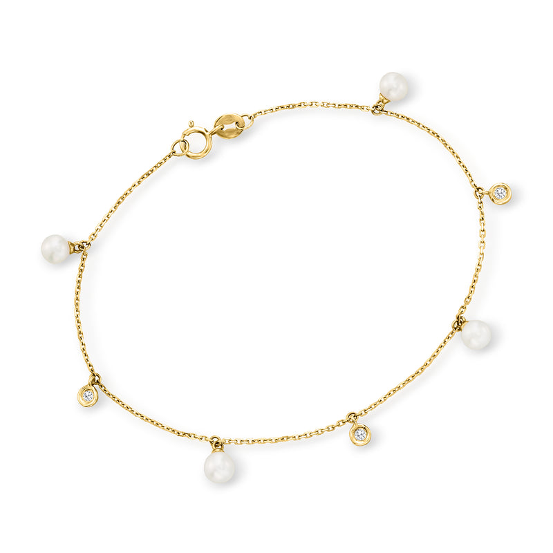 14kt yellow gold bracelet with cultured pearls and diamond accents