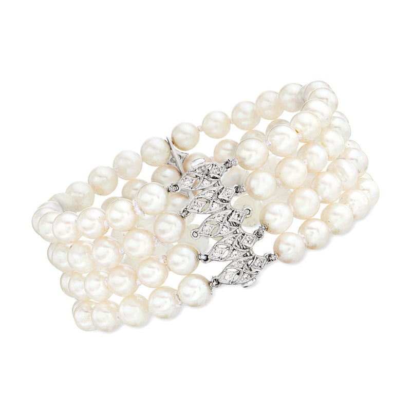 Cultured pearl multi-strand bracelet with silver-toned diamond-style clasp and links