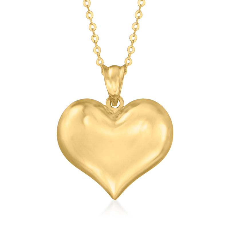 10kt yellow gold heart pendant necklace with puffed heart charm and link chain