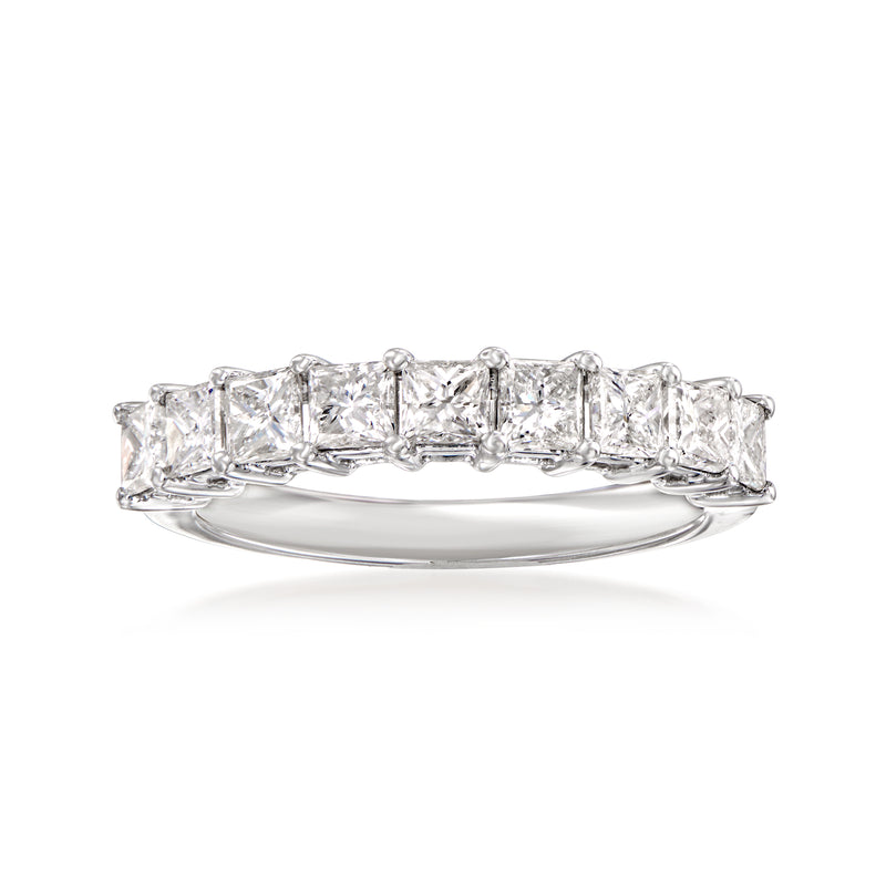 Princess-cut diamond wedding band in 14kt white gold, prong-set square stones