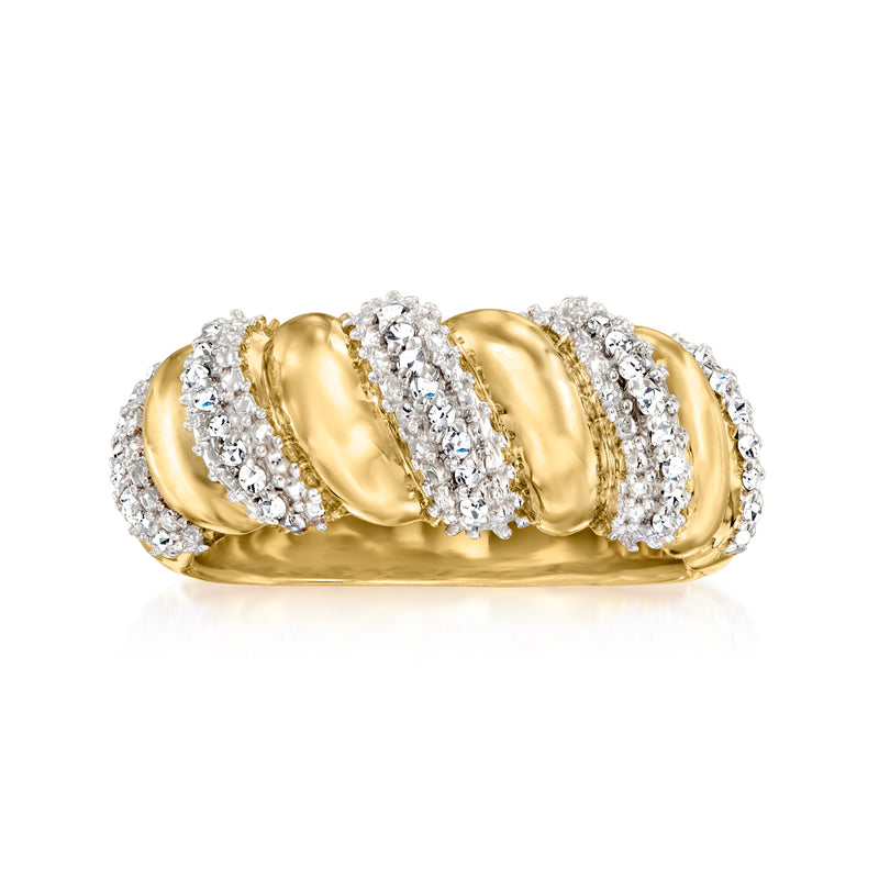 Twisted 18kt gold over sterling diamond ring with sparkling round stones