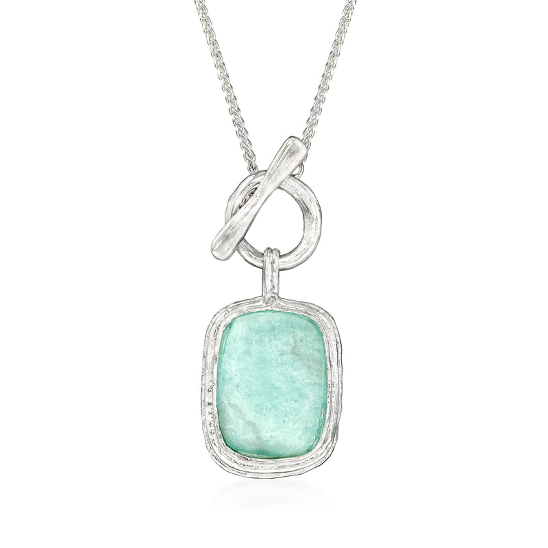 Sterling silver toggle necklace with rectangular seafoam glass pendant