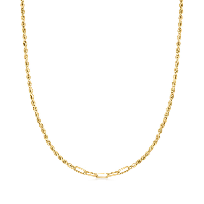 10kt yellow gold rope-chain necklace with paper-clip center links