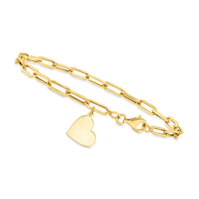10kt yellow gold heart charm paper-clip link bracelet with heart pendant