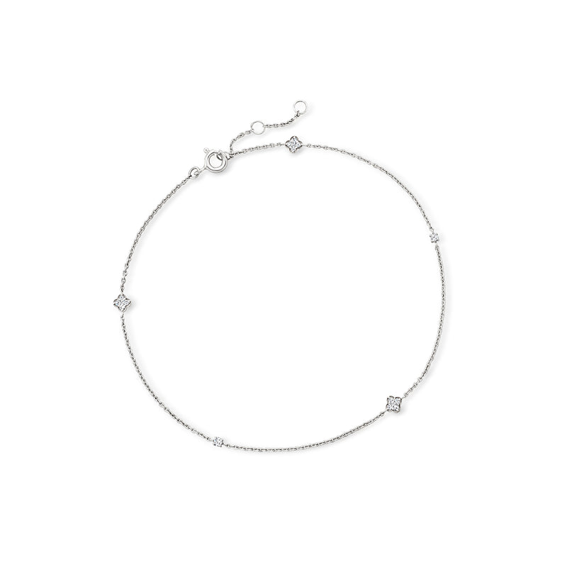 Sterling silver diamond anklet with small stone stations and spring-ring clasp