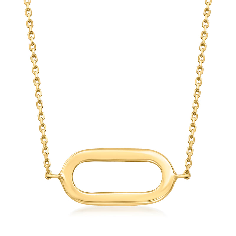 10kt yellow gold paper clip link cable-chain necklace with oval center link