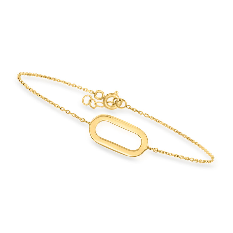 10kt yellow gold paper clip link bracelet with oval center link