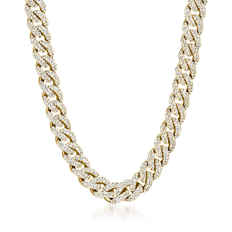 18kt yellow gold diamond curb-link necklace with prong-set oval link stones