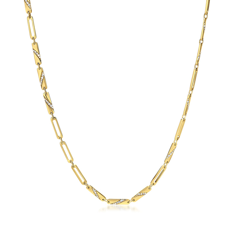 18kt yellow gold paper-clip link necklace with small diamond accents