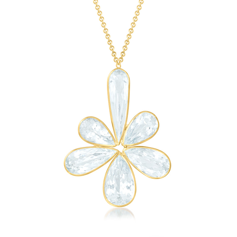 Aquamarine flower drop necklace with 14kt yellow gold chain