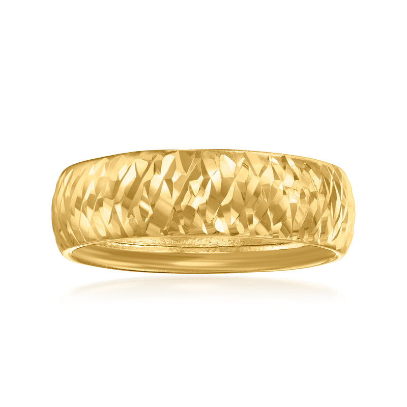 10kt yellow gold marquise-pattern ring with faceted diamond-like texture on band