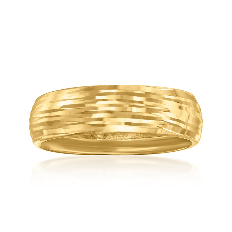 10kt yellow gold horizontal-pattern ring band with brushed stripe texture