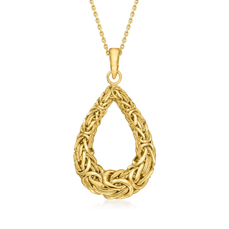 10kt yellow gold byzantine teardrop pendant necklace with chain