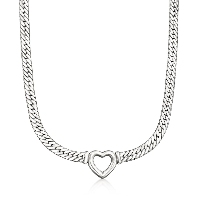Sterling silver Cuban-link chain necklace with heart-shaped pendant