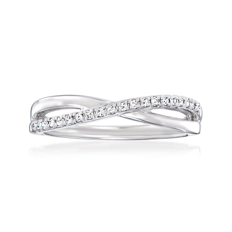 Sterling silver crisscross diamond ring with pave-set stones on top