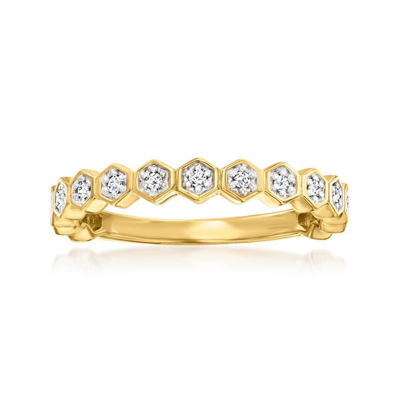 18kt gold over sterling hexagon diamond-accent ring with channel-set round stones