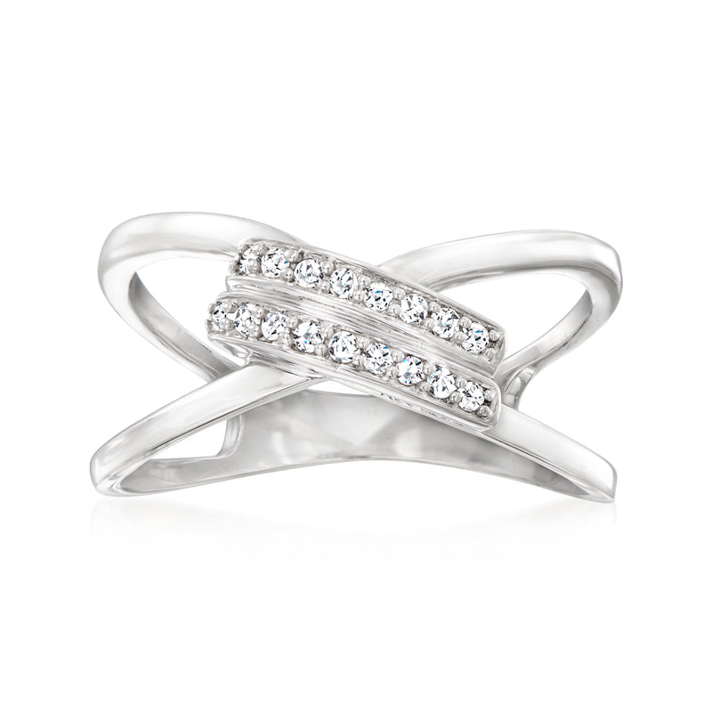 Sterling silver open-space wrap ring with a center row of small diamonds
