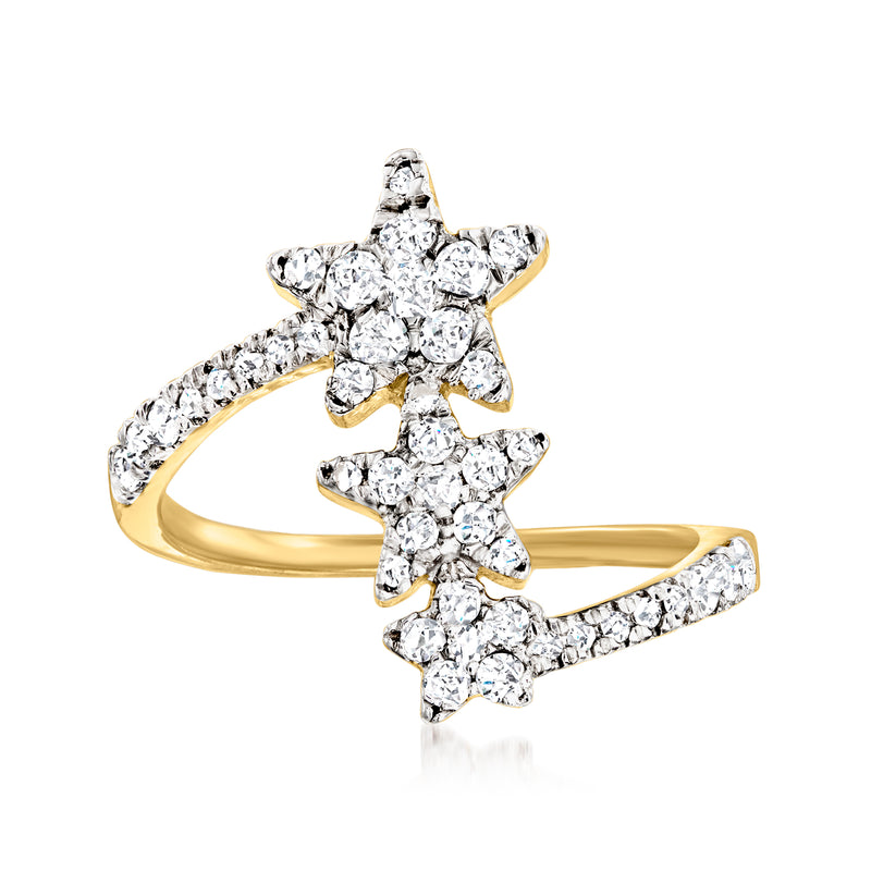 Star trio diamond ring with round stones on gold band