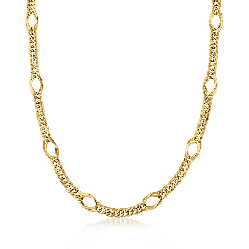 14kt yellow gold geometric oval-link necklace with chain and oval links
