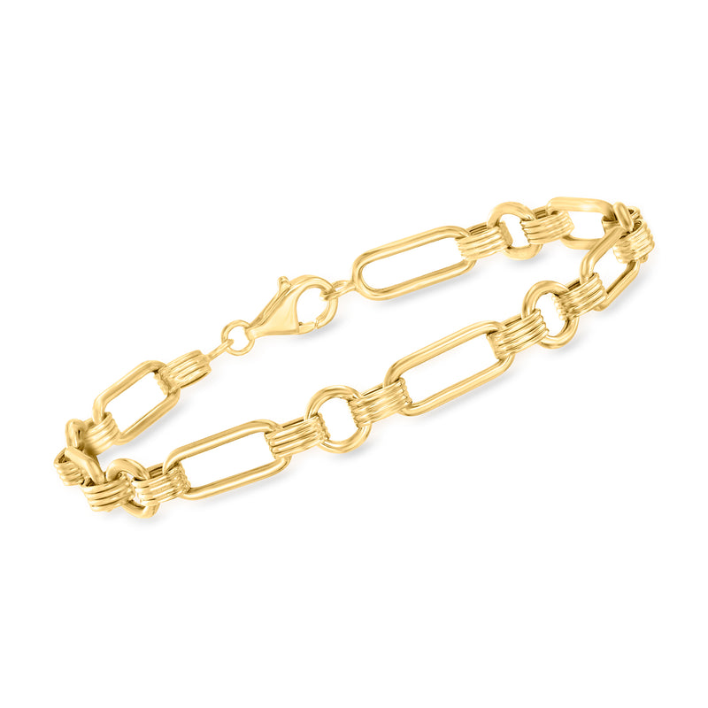 14kt yellow gold paper clip and oval-link bracelet with clasp