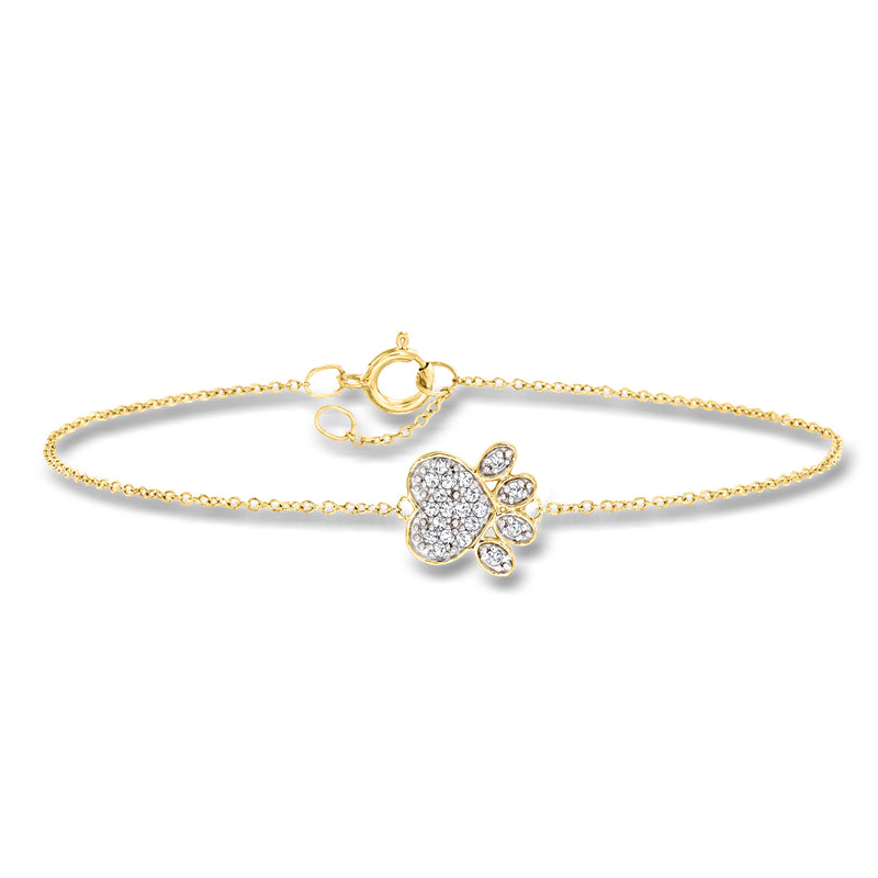 10kt yellow gold diamond paw print bracelet with round paw charm