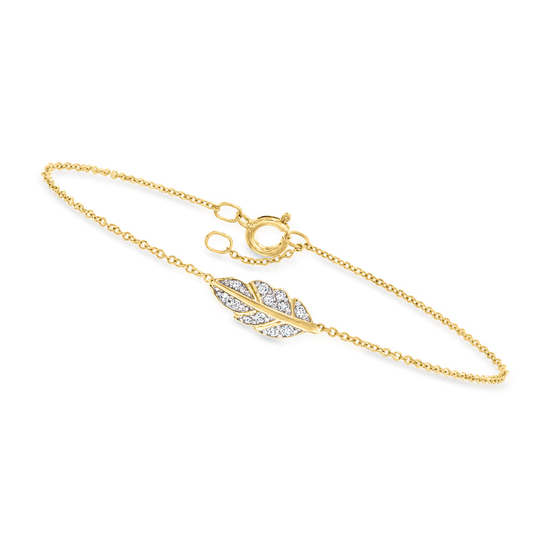 10kt yellow gold leaf bracelet with white stone accents and link chain