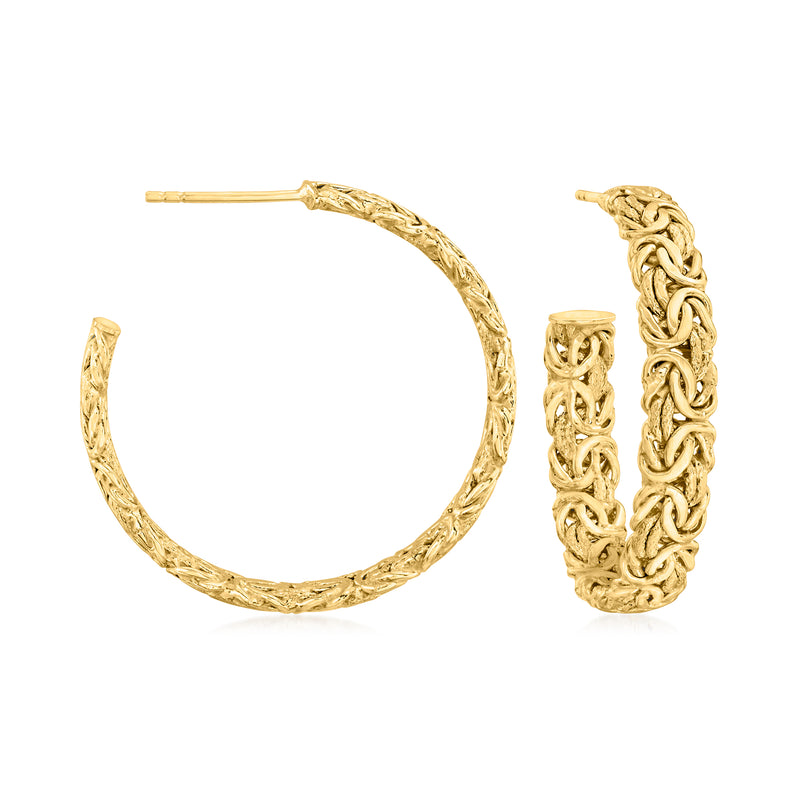 10kt yellow gold Byzantine C-hoop earrings with rope-like chain detail