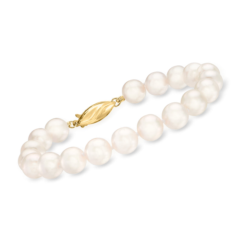 Cultured Akoya pearl bracelet with 18kt yellow gold clasp, white round pearls