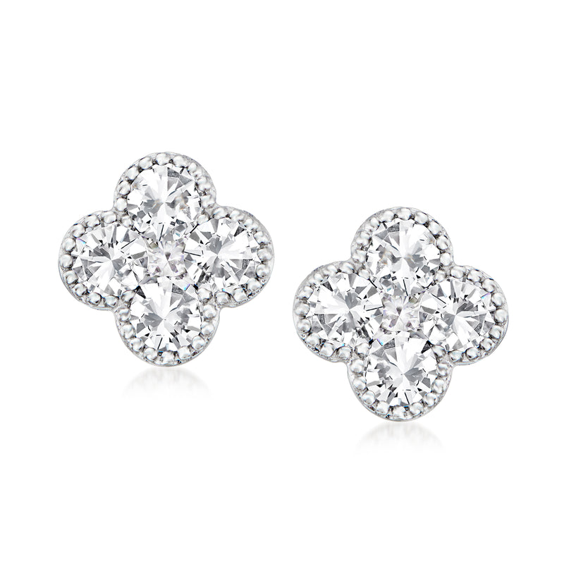 14kt white gold diamond four-leaf clover stud earrings, post style