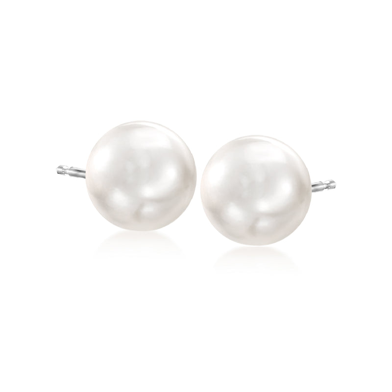 Cultured pearl stud earrings in 14kt white gold with round white pearls