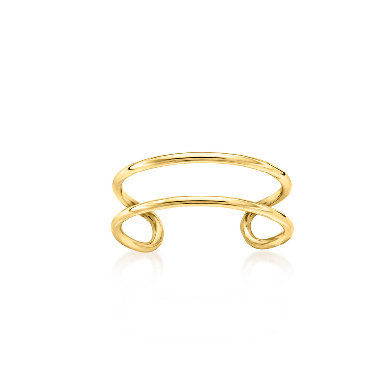 10kt yellow gold two-row toe ring with double band, open C-shape