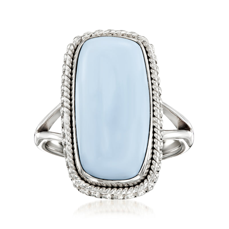 Sterling silver ring with oval blue opal center and braided bezel