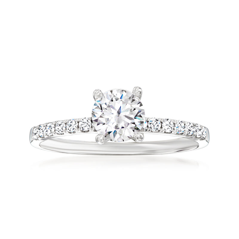 14kt white gold diamond engagement ring setting with round center and side stones