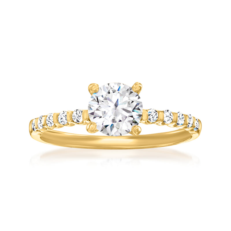 14kt yellow gold diamond engagement ring setting with round center stone and pavé band