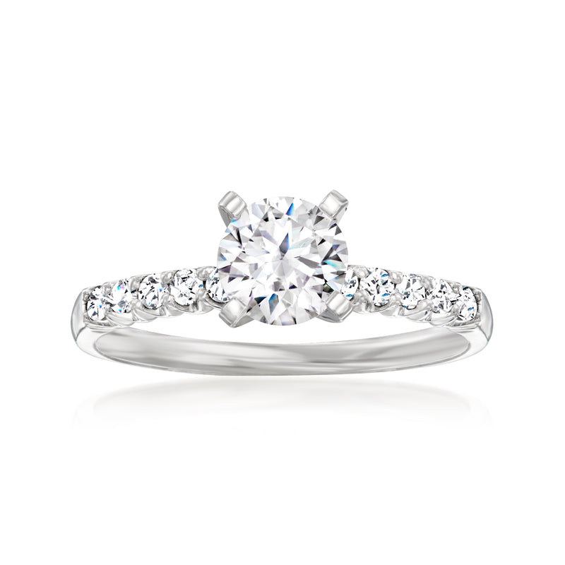 14kt white gold diamond engagement ring setting with round center stone and side accents