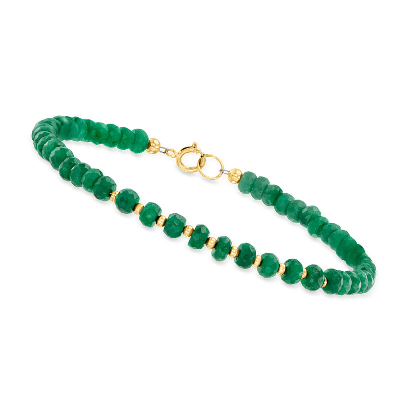 Emerald bead bracelet in 10kt yellow gold with clasp