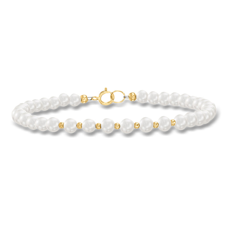 Cultured pearl bead bracelet with 10kt yellow gold clasp and strand of white pearls