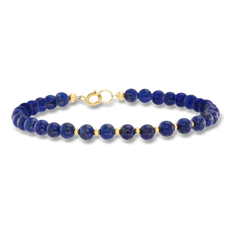 Lapis bead bracelet with 10k yellow gold clasp and round gold spacers, blue beads