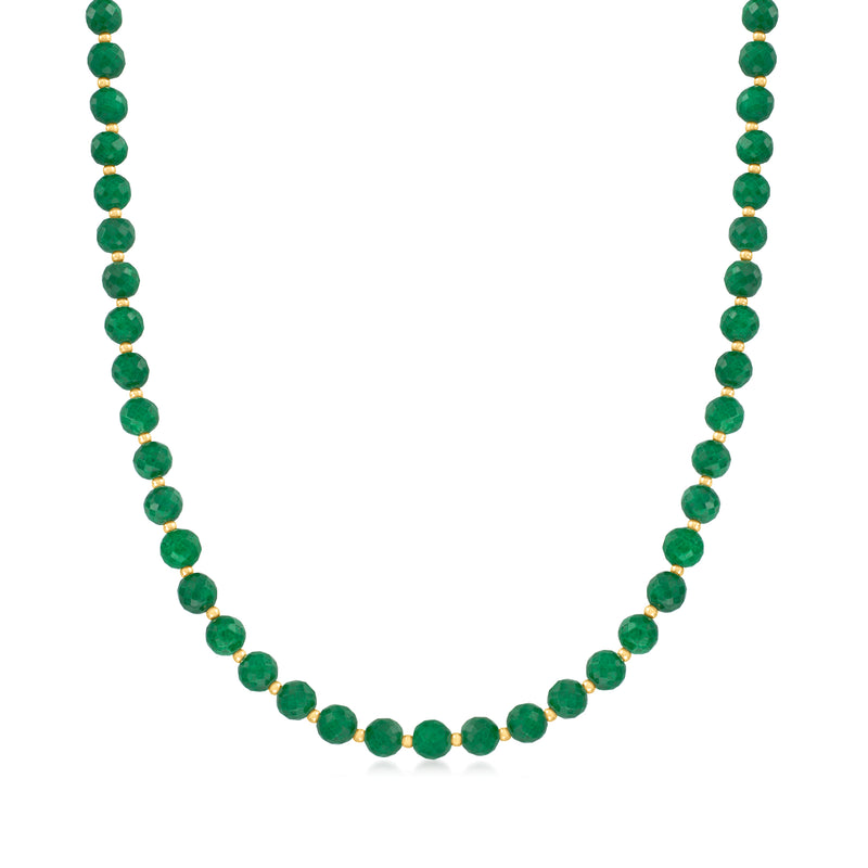 Green emerald-bead necklace with round beads on a continuous strand