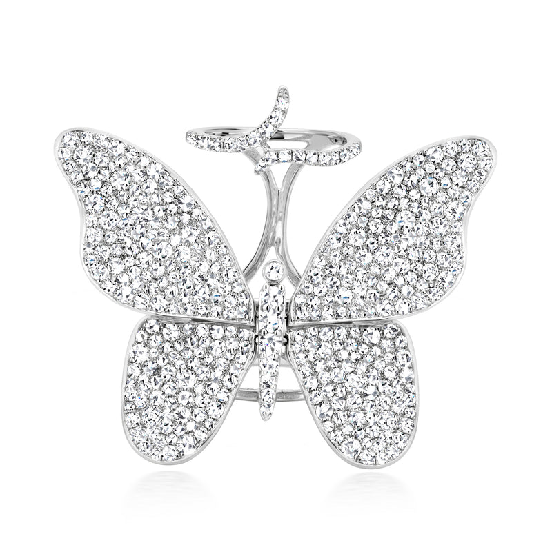 Diamond butterfly double ring in 18kt white gold
