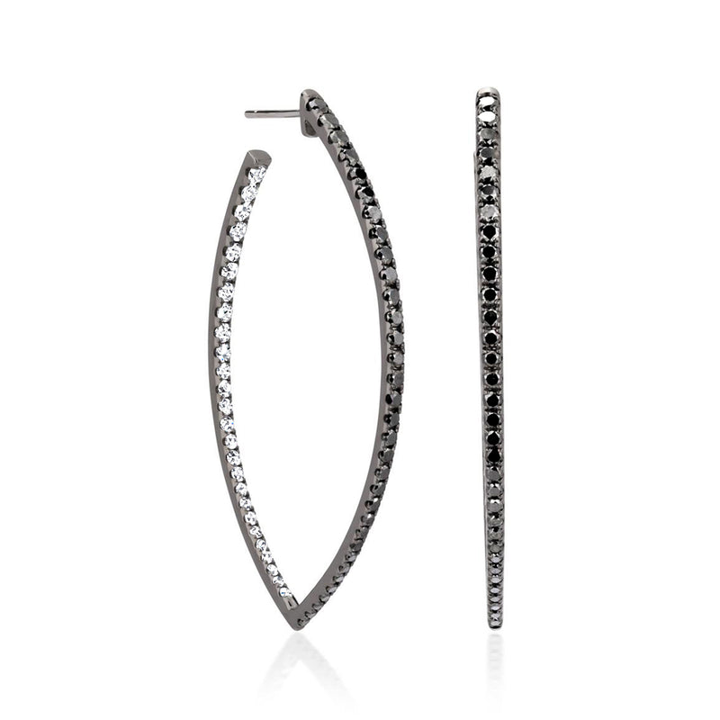 18kt white gold inside-out diamond hoop earrings, black rhodium with white and black stones
