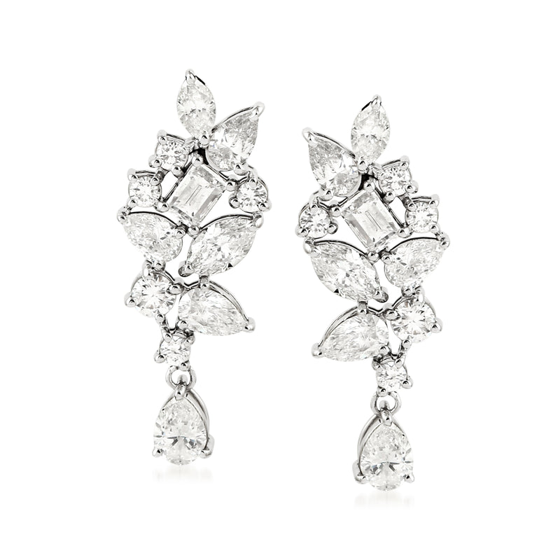 18kt white gold diamond drop earrings with mixed pear and marquise-shaped stones