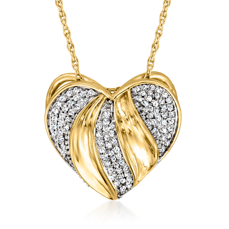 Diamond heart pendant necklace in 14kt yellow gold with pavé diamond accents